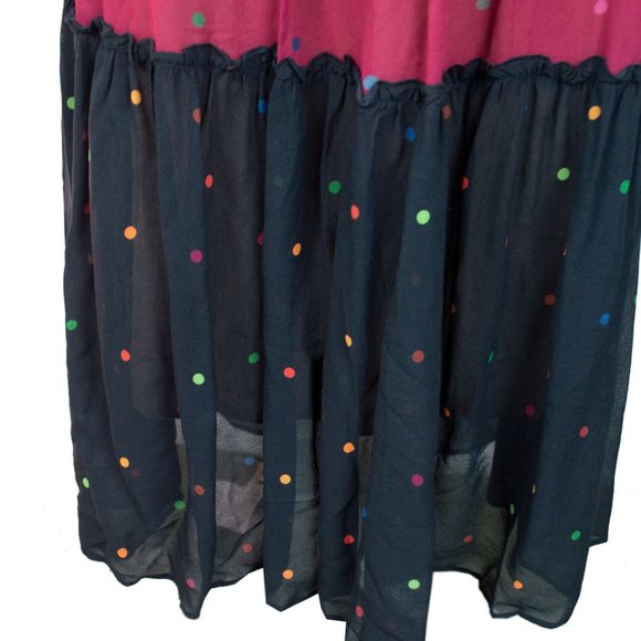 Farm Rio Mixed Dots Maxi Skirt Red Navy Multi Polka Dot Tiered Skirt - Picture 8 of 13